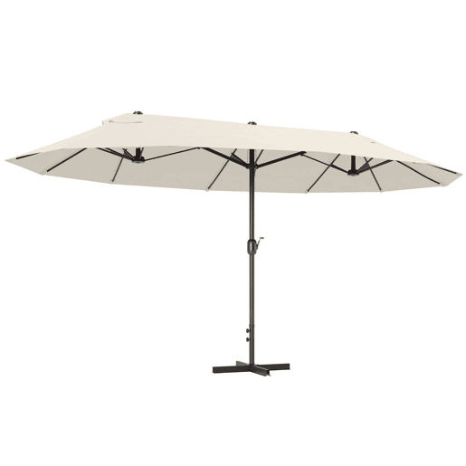 Outsunny Guarda-sol Duplo 4,6x2,7 m para Terraço Exterior com Manivela Manual, Resistente à Água e com Proteção Solar, Guarda-sol Grande para Jardim, Praia ou Piscina, Cor Creme