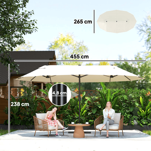 Outsunny Guarda-sol Duplo 4,6x2,7 m para Terraço Exterior com Manivela Manual, Resistente à Água e com Proteção Solar, Guarda-sol Grande para Jardim, Praia ou Piscina, Cor Creme