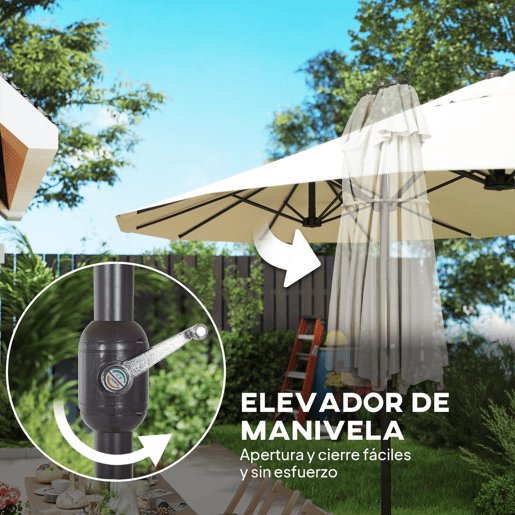 Outsunny Guarda-sol Duplo 4,6x2,7 m para Terraço Exterior com Manivela Manual, Resistente à Água e com Proteção Solar, Guarda-sol Grande para Jardim, Praia ou Piscina, Cor Creme
