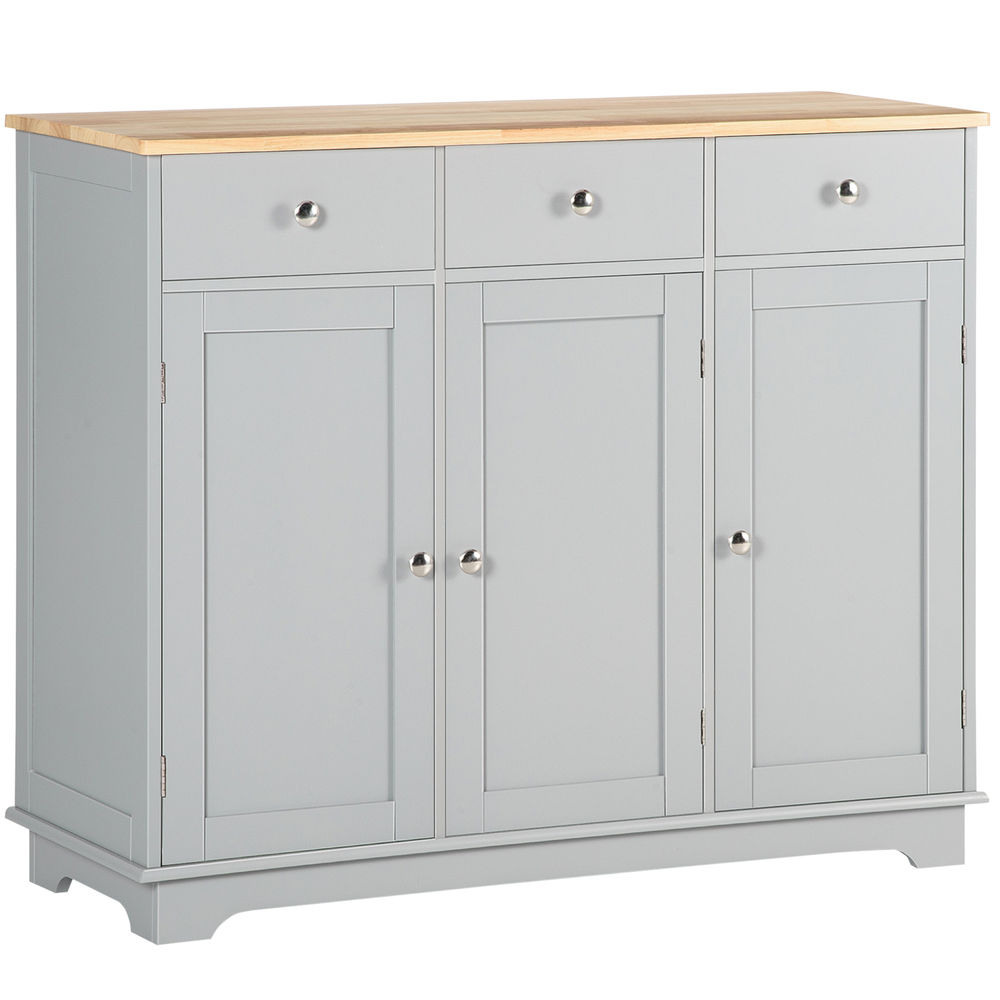 Homcom aparador de cocina con 3 cajones 3 puertas y estantes ajustables mueble auxiliar de almacenaje para comedor salón estilo moderno antivuelco 101x40x85 cm gris