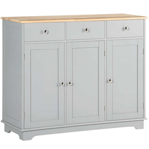 HOMCOM Aparador de Cozinha com 3 Gavetas 3 Portas e Prateleiras Ajustáveis Móvel Auxiliar de Armazenamento para Cozinha Sala de Estar Estilo Moderno Anti-Rolamento 101x40x85 cm Cinzento