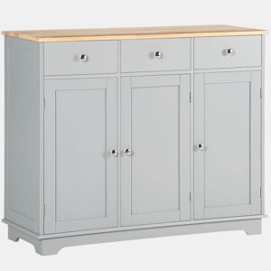 HOMCOM Aparador de Cozinha com 3 Gavetas 3 Portas e Prateleiras Ajustáveis Móvel Auxiliar de Armazenamento para Cozinha Sala de Estar Estilo Moderno Anti-Rolamento 101x40x85 cm Cinzento