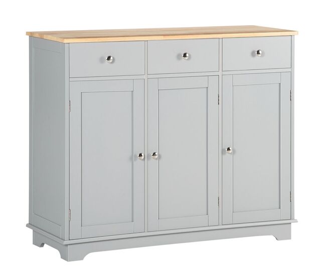 Homcom aparador de cocina con 3 cajones 3 puertas y estantes ajustables mueble auxiliar de almacenaje para comedor salón estilo moderno antivuelco 101x40x85 cm gris