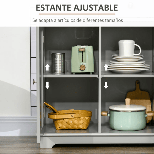 HOMCOM Aparador de Cozinha com 3 Gavetas 3 Portas e Prateleiras Ajustáveis Móvel Auxiliar de Armazenamento para Cozinha Sala de Estar Estilo Moderno Anti-Rolamento 101x40x85 cm Cinzento