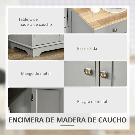 HOMCOM Aparador de Cozinha com 3 Gavetas 3 Portas e Prateleiras Ajustáveis Móvel Auxiliar de Armazenamento para Cozinha Sala de Estar Estilo Moderno Anti-Rolamento 101x40x85 cm Cinzento