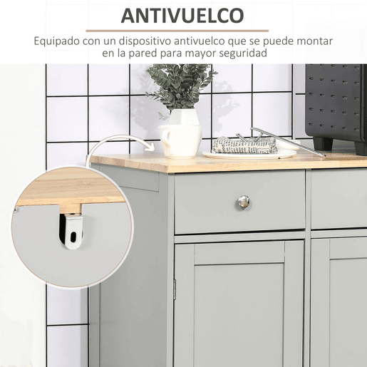 HOMCOM Aparador de Cozinha com 3 Gavetas 3 Portas e Prateleiras Ajustáveis Móvel Auxiliar de Armazenamento para Cozinha Sala de Estar Estilo Moderno Anti-Rolamento 101x40x85 cm Cinzento