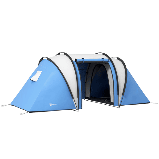 Outsunny Tenda de Campismo Familiar para 4-5 Pessoas Tenda de Campismo Túnel Impermeável 3000 mm com 2 Quartos Bolsa de Transporte e Gancho Ideal para Caminhadas e Pesca Azul