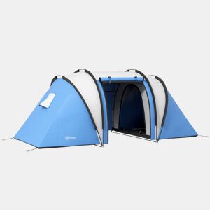 Outsunny Tenda de Campismo Familiar para 4-5 Pessoas Tenda de Campismo Túnel Impermeável 3000 mm com 2 Quartos Bolsa de Transporte e Gancho Ideal para Caminhadas e Pesca Azul