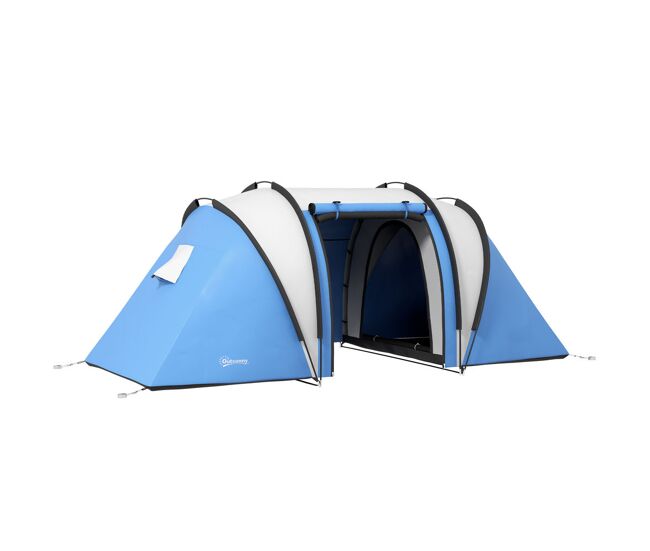 Outsunny tienda de campaña familiar para 4-5 personas tienda de acampada de túnel impermeable 3000 mm con 2 dormitorios bolsa de transporte y gancho para pescar senderismo azul
