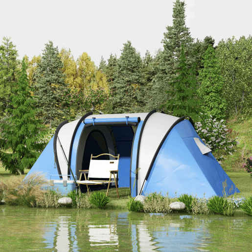 Outsunny Tenda de Campismo Familiar para 4-5 Pessoas Tenda de Campismo Túnel Impermeável 3000 mm com 2 Quartos Bolsa de Transporte e Gancho Ideal para Caminhadas e Pesca Azul