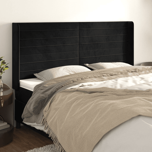 vidaXL Cabeceira de cama c abas veludo 183x16x118128 cm preto