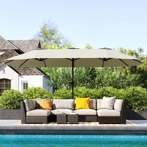 Outsunny Chapéu de Sol Duplo 4x2,2 m Chapéu de Sol para Jardim com Manivela Manual Impermeável e Proteção UV30+ Chapéu de Sol Grande para Exterior Praia Piscina Creme