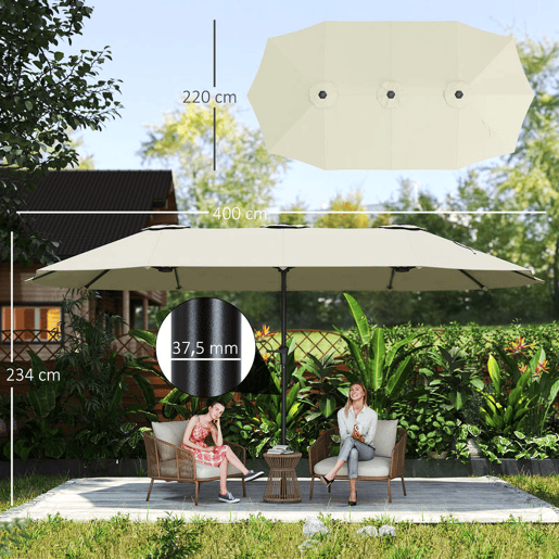 Outsunny Chapéu de Sol Duplo 4x2,2 m Chapéu de Sol para Jardim com Manivela Manual Impermeável e Proteção UV30+ Chapéu de Sol Grande para Exterior Praia Piscina Creme
