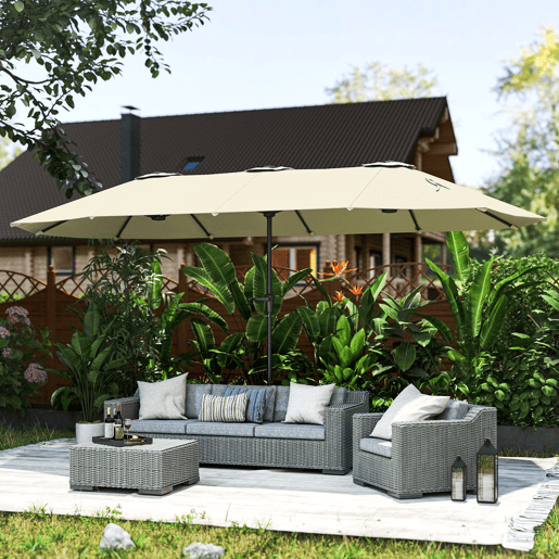 Outsunny Chapéu de Sol Duplo 4x2,2 m Chapéu de Sol para Jardim com Manivela Manual Impermeável e Proteção UV30+ Chapéu de Sol Grande para Exterior Praia Piscina Creme