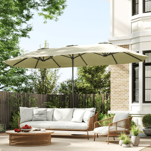 Outsunny Chapéu de Sol Duplo 4x2,2 m Chapéu de Sol para Jardim com Manivela Manual Impermeável e Proteção UV30+ Chapéu de Sol Grande para Exterior Praia Piscina Creme