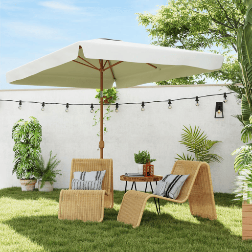Outsunny Chapéu de Sol de Jardim 300x200 cm Chapéu de Sol de Exterior com Ângulo Ajustável Mastro de Alumínio Manivela e Proteção UV 50+ Chapéu de Sol para Jardim Pátio Creme
