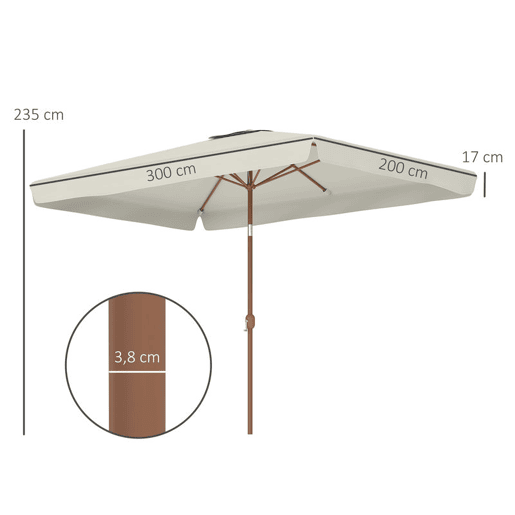 Outsunny Chapéu de Sol de Jardim 300x200 cm Chapéu de Sol de Exterior com Ângulo Ajustável Mastro de Alumínio Manivela e Proteção UV 50+ Chapéu de Sol para Jardim Pátio Creme
