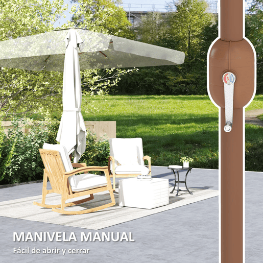 Outsunny Chapéu de Sol de Jardim 300x200 cm Chapéu de Sol de Exterior com Ângulo Ajustável Mastro de Alumínio Manivela e Proteção UV 50+ Chapéu de Sol para Jardim Pátio Creme