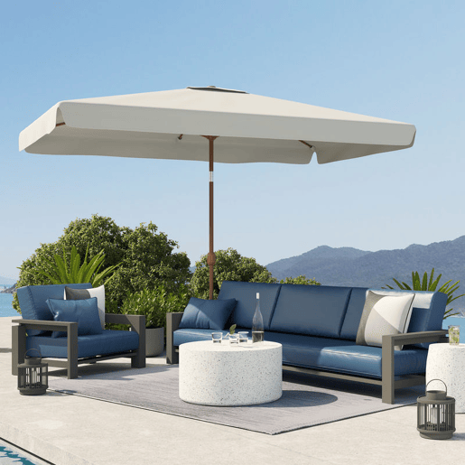 Outsunny Chapéu de Sol de Jardim 300x200 cm Chapéu de Sol de Exterior com Ângulo Ajustável Mastro de Alumínio Manivela e Proteção UV 50+ Chapéu de Sol para Jardim Pátio Creme
