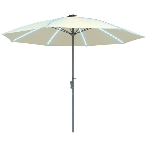 Outsunny Chapéu de Sol de Jardim com Luzes LED Ø300x256 cm Chapéu de Sol com Manivela Teto com Ventilação Proteção UV50+ e Mastro de Alumínio Chapéu de Sol para Piscina Creme