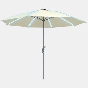 Outsunny Chapéu de Sol de Jardim com Luzes LED Ø300x256 cm Chapéu de Sol com Manivela Teto com Ventilação Proteção UV50+ e Mastro de Alumínio Chapéu de Sol para Piscina Creme