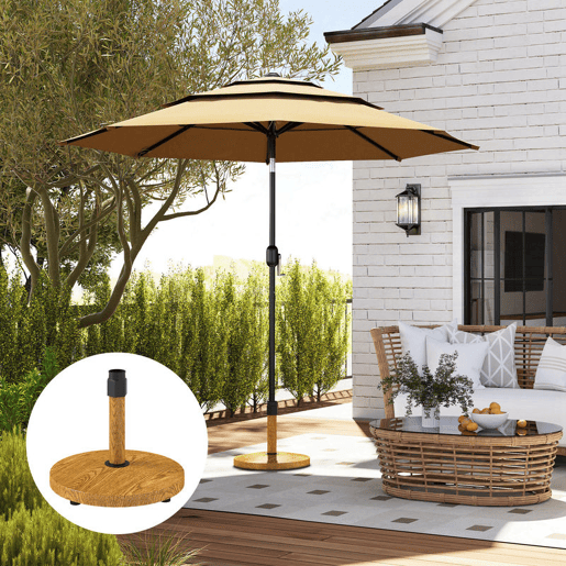 Outsunny Base para Chapéu de Sol Redonda Suporte para Chapéu de Sol com Pés Ajustáveis Base para Chapéu de Sol com Preenchimento de Cimento Peso 24,5 kg para Jardim Varanda Ø48x44 cm Madeira