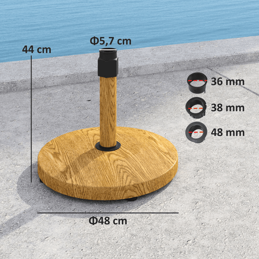 Outsunny Base para Chapéu de Sol Redonda Suporte para Chapéu de Sol com Pés Ajustáveis Base para Chapéu de Sol com Preenchimento de Cimento Peso 24,5 kg para Jardim Varanda Ø48x44 cm Madeira