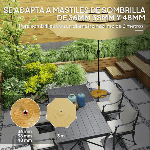 Outsunny Base para Chapéu de Sol Redonda Suporte para Chapéu de Sol com Pés Ajustáveis Base para Chapéu de Sol com Preenchimento de Cimento Peso 24,5 kg para Jardim Varanda Ø48x44 cm Madeira