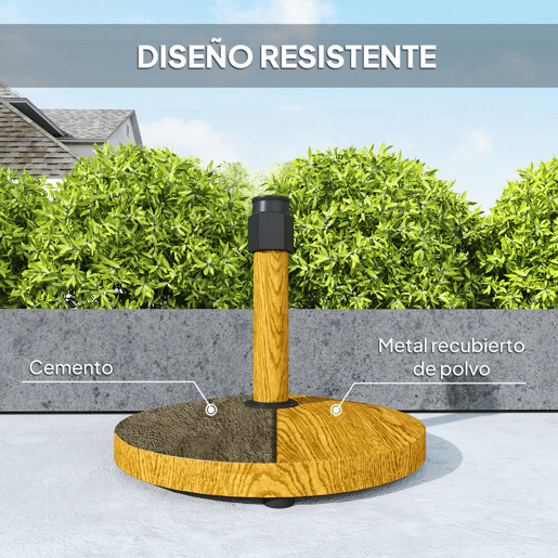 Outsunny Base para Chapéu de Sol Redonda Suporte para Chapéu de Sol com Pés Ajustáveis Base para Chapéu de Sol com Preenchimento de Cimento Peso 24,5 kg para Jardim Varanda Ø48x44 cm Madeira