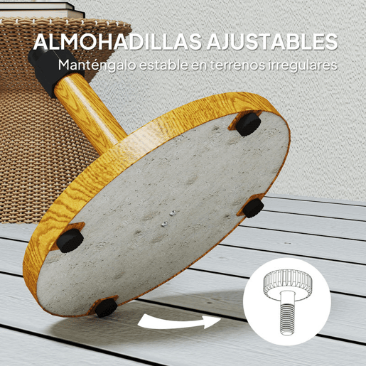 Outsunny Base para Chapéu de Sol Redonda Suporte para Chapéu de Sol com Pés Ajustáveis Base para Chapéu de Sol com Preenchimento de Cimento Peso 24,5 kg para Jardim Varanda Ø48x44 cm Madeira