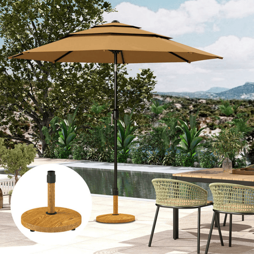 Outsunny Base para Chapéu de Sol Redonda Suporte para Chapéu de Sol com Pés Ajustáveis Base para Chapéu de Sol com Preenchimento de Cimento Peso 24,5 kg para Jardim Varanda Ø48x44 cm Madeira