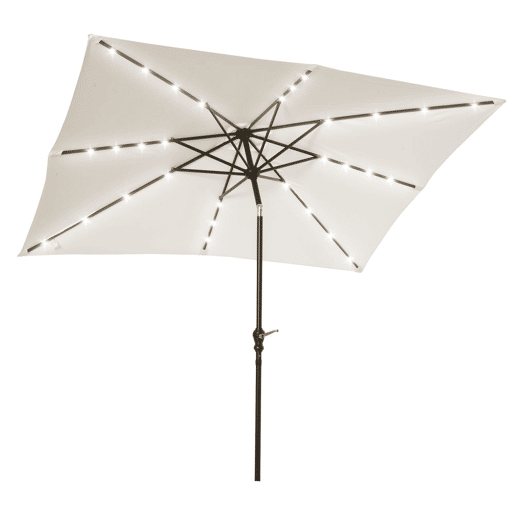 Outsunny Chapéu de Sol com Luzes LED 268x205x248 cm Chapéu de Sol de Jardim Inclinável até 45° Anti-UV e Abertura a Manivela para Pátio Varanda Creme