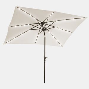 Outsunny Chapéu de Sol com Luzes LED 268x205x248 cm Chapéu de Sol de Jardim Inclinável até 45° Anti-UV e Abertura a Manivela para Pátio Varanda Creme