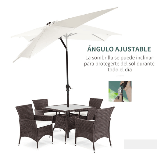 Outsunny Chapéu de Sol com Luzes LED 268x205x248 cm Chapéu de Sol de Jardim Inclinável até 45° Anti-UV e Abertura a Manivela para Pátio Varanda Creme
