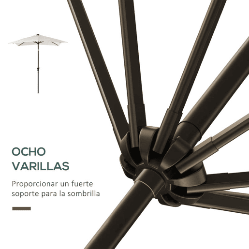 Outsunny Chapéu de Sol com Luzes LED 268x205x248 cm Chapéu de Sol de Jardim Inclinável até 45° Anti-UV e Abertura a Manivela para Pátio Varanda Creme