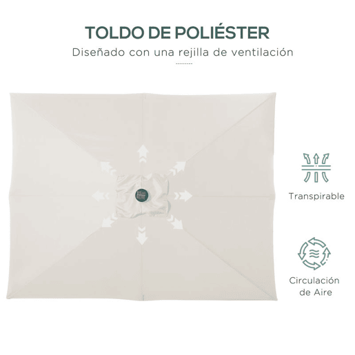 Outsunny Chapéu de Sol com Luzes LED 268x205x248 cm Chapéu de Sol de Jardim Inclinável até 45° Anti-UV e Abertura a Manivela para Pátio Varanda Creme