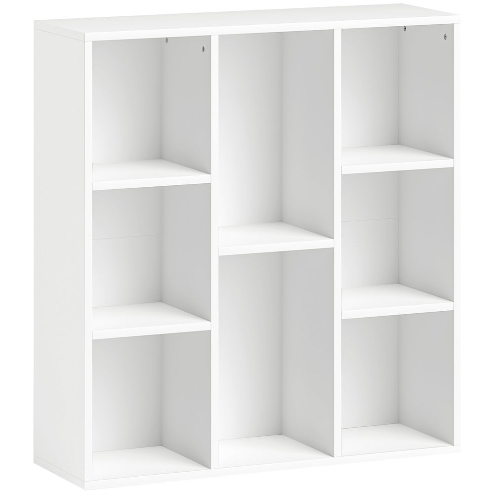 Homcom librería de 3 niveles estantería de libros con 8 compartimentos diseño vertical u horizontal para sala de estar oficina dormitorio 74,3x24x80 cm blanco