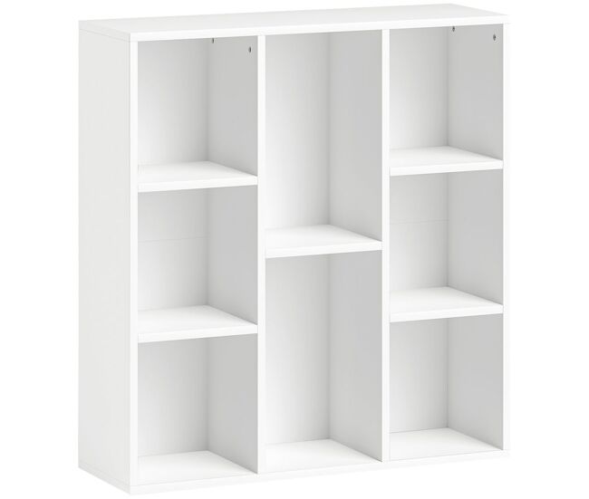 Homcom librería de 3 niveles estantería de libros con 8 compartimentos diseño vertical u horizontal para sala de estar oficina dormitorio 74,3x24x80 cm blanco