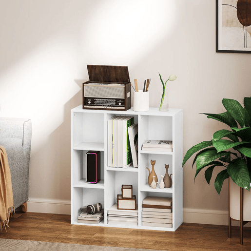 HOMCOM Estante de 3 Níveis Estante para Livros com 8 Compartimentos Desenho Vertical ou Horizontal para Sala de Estar Escritório Dormitório 74,3x24x80 cm Branco HOMCOM Estante de 3 Níveis Estante para Livros com 8 Compartimentos Desenho Vertical ou Horizontal para Sala de Estar Escritório Dormitório 74,3x24x80 cm Branco