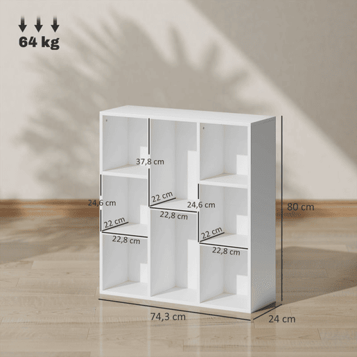 HOMCOM Estante de 3 Níveis Estante para Livros com 8 Compartimentos Desenho Vertical ou Horizontal para Sala de Estar Escritório Dormitório 74,3x24x80 cm Branco HOMCOM Estante de 3 Níveis Estante para Livros com 8 Compartimentos Desenho Vertical ou Horizontal para Sala de Estar Escritório Dormitório 74,3x24x80 cm Branco