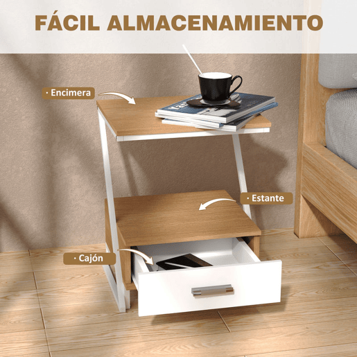 HOMCOM Conjunto de 2 Mesas Cabeceira para Dormitório Mesas Auxiliares em Forma de Z com Gaveta e Compartimento Mesa Auxiliar para Sala de Estar 40x35x50 cm Madeira e Branco