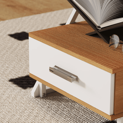 HOMCOM Conjunto de 2 Mesas Cabeceira para Dormitório Mesas Auxiliares em Forma de Z com Gaveta e Compartimento Mesa Auxiliar para Sala de Estar 40x35x50 cm Madeira e Branco