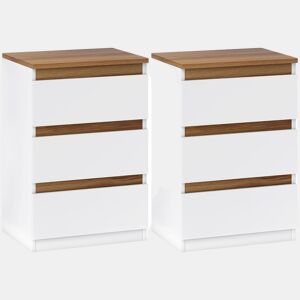 HOMCOM Conjunto de 2 Mesas de Cabeceira com 3 Gavetas Mesas de Cabeceira para Dormitório Estreitas 40x30x59,5 cm Branco