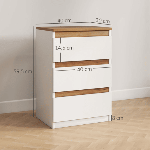HOMCOM Conjunto de 2 Mesas de Cabeceira com 3 Gavetas Mesas de Cabeceira para Dormitório Estreitas 40x30x59,5 cm Branco HOMCOM Conjunto de 2 Mesas de Cabeceira com 3 Gavetas Mesas de Cabeceira para Dormitório Estreitas 40x30x59,5 cm Branco