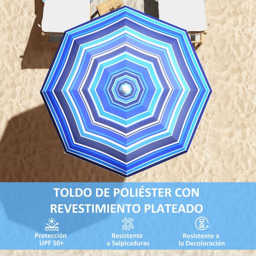 Outsunny Chapéu de Sol Grande para Praia Ø180 cm Chapéu de Sol para Exterior Dobrável com Ângulo Ajustável Proteção UV50+ Impermeável Mastro de Ø32 mm Multicolor