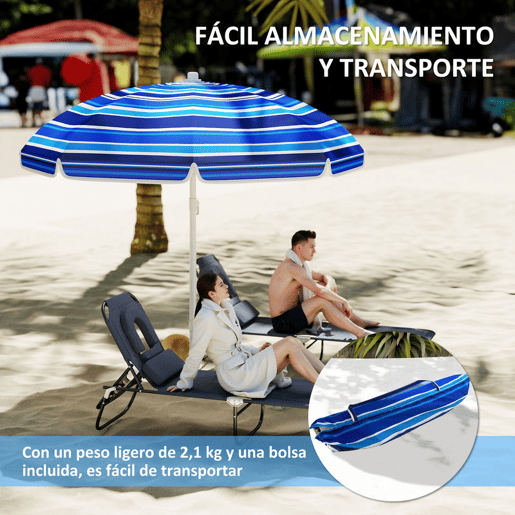 Outsunny Chapéu de Sol Grande para Praia Ø180 cm Chapéu de Sol para Exterior Dobrável com Ângulo Ajustável Proteção UV50+ Impermeável Mastro de Ø32 mm Multicolor