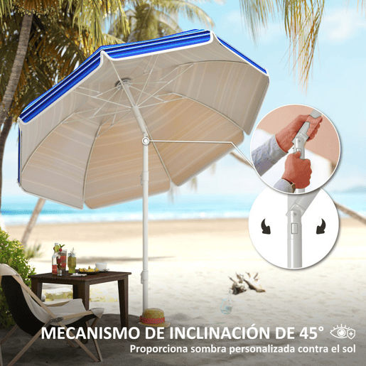 Outsunny Chapéu de Sol Grande para Praia Ø180 cm Chapéu de Sol para Exterior Dobrável com Ângulo Ajustável Proteção UV50+ Impermeável Mastro de Ø32 mm Multicolor