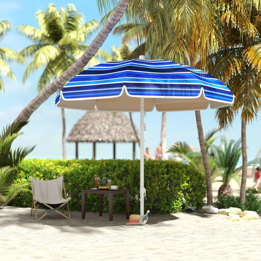 Outsunny Chapéu de Sol Grande para Praia Ø180 cm Chapéu de Sol para Exterior Dobrável com Ângulo Ajustável Proteção UV50+ Impermeável Mastro de Ø32 mm Multicolor