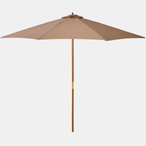 Outsunny Chapéu de Sol de Jardim Ø300x250 cm com Sistema de Poleia Teto Ventilado e Mastro Desmontável de Madeira para Terraço Pátio Exterior Caqui