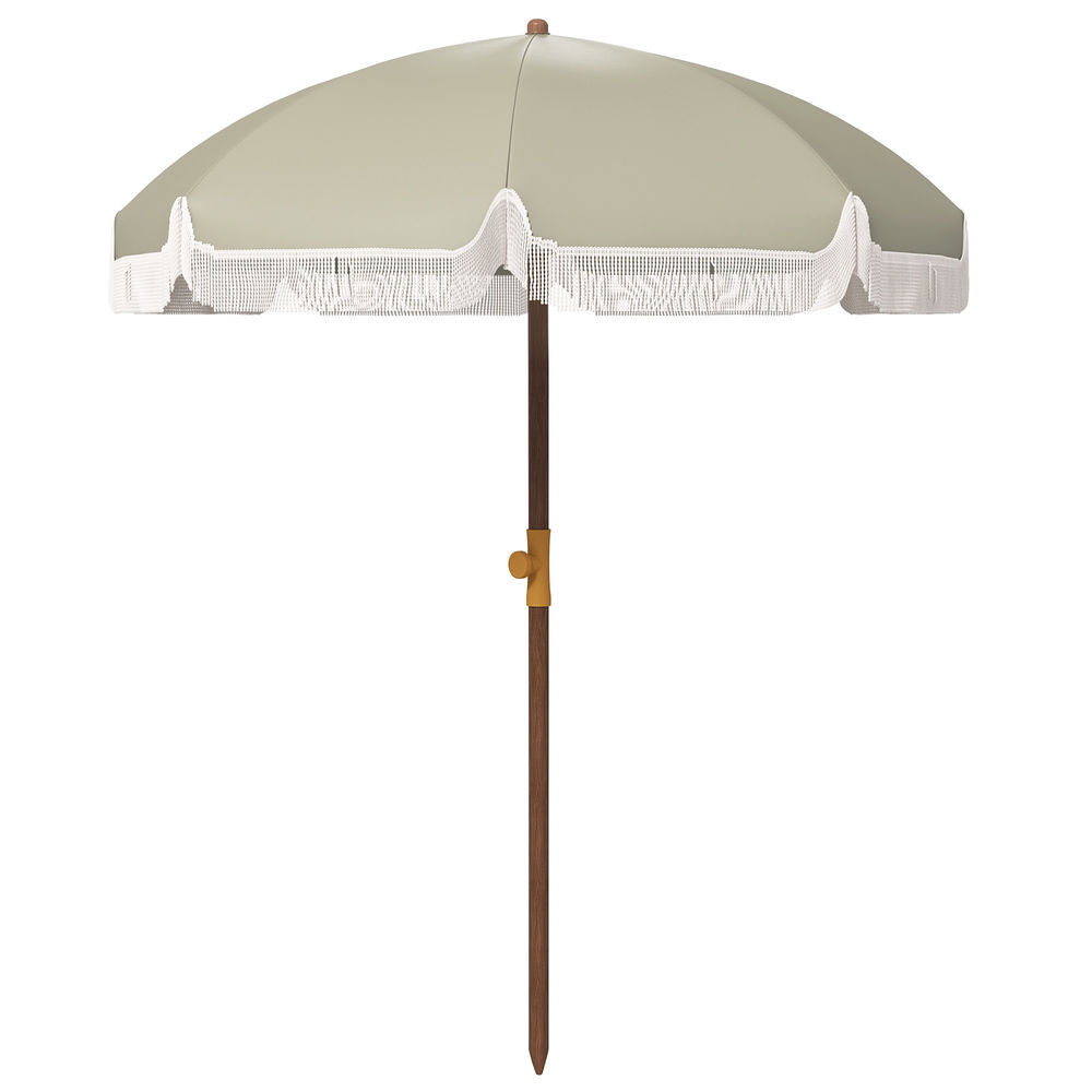 Outsunny sombrilla de playa grande con flecos ø190 cm sombrilla de terraza exterior con protección uv40+ antiviento impermeable mástil de ø32 mm y bolsa de transporte verde oliva claro